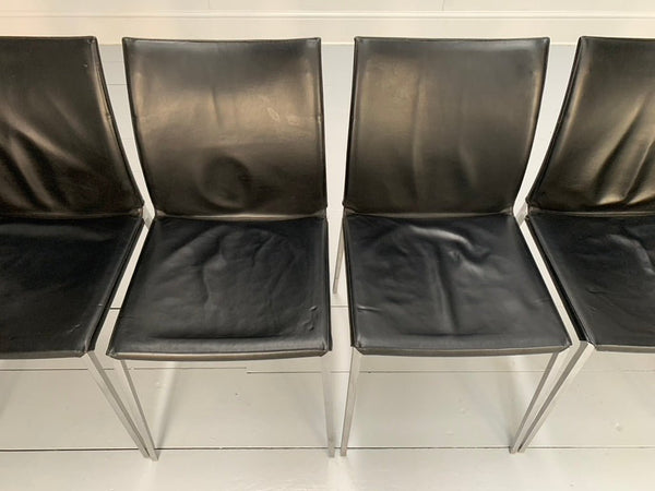 Zanotta Lia 2086 Dining Chairs - In Black Nappa Leather & Aluminium, Set of 8 @ REHAUS