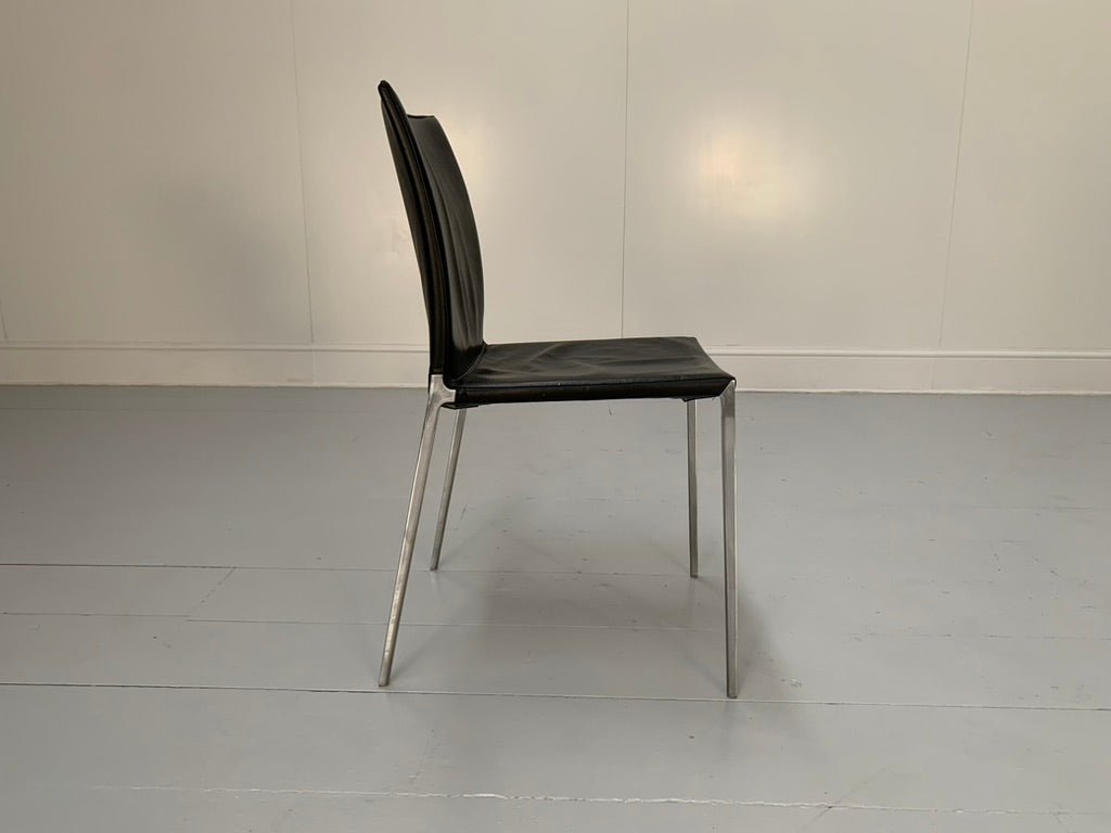 Zanotta Lia 2086 Dining Chairs - In Black Nappa Leather & Aluminium, Set of 8 @ REHAUS