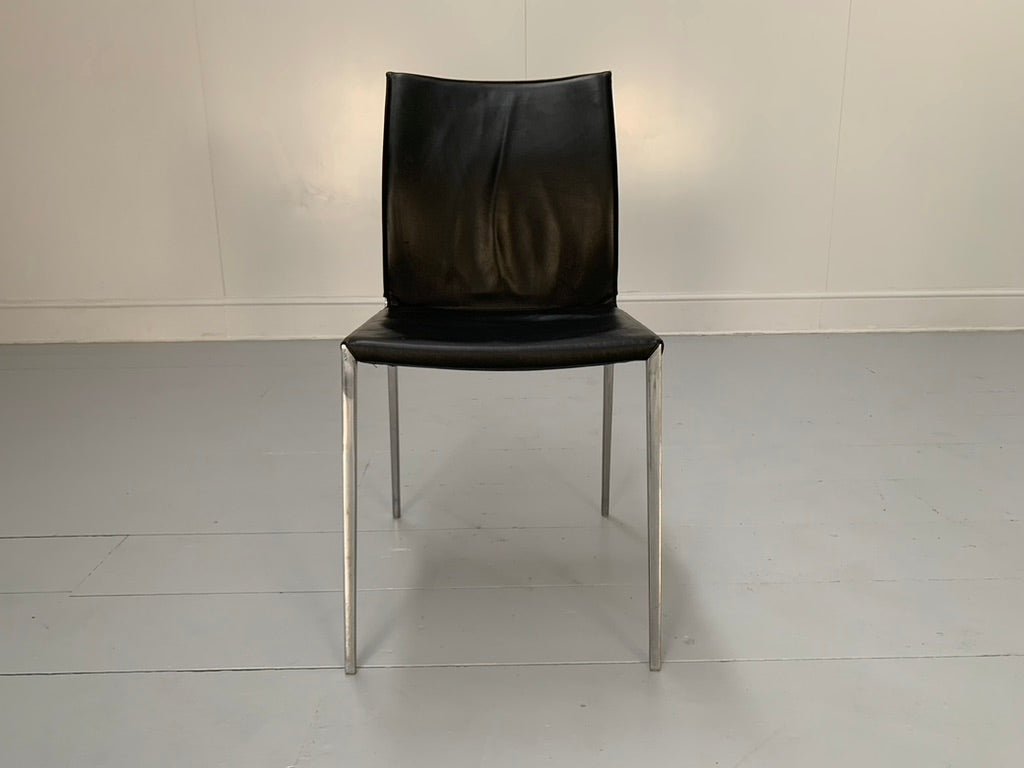 Zanotta Lia 2086 Dining Chairs - In Black Nappa Leather & Aluminium, Set of 8 @ REHAUS