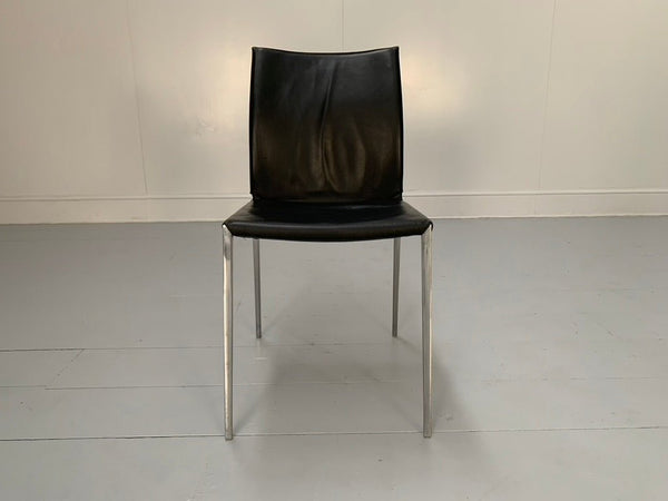 Zanotta Lia 2086 Dining Chairs - In Black Nappa Leather & Aluminium, Set of 8 @ REHAUS