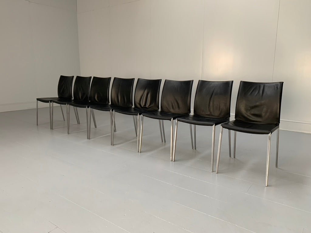 Zanotta Lia 2086 Dining Chairs - In Black Nappa Leather & Aluminium, Set of 8 @ REHAUS