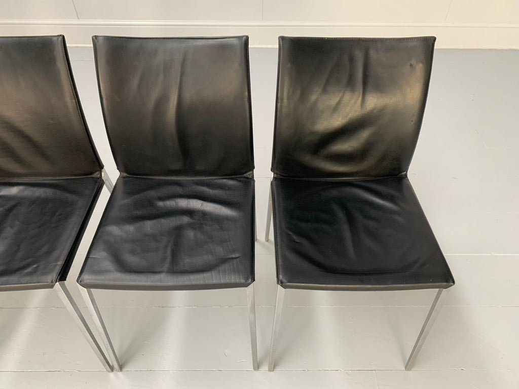 Zanotta Lia 2086 Dining Chairs - In Black Nappa Leather & Aluminium, Set of 8 @ REHAUS